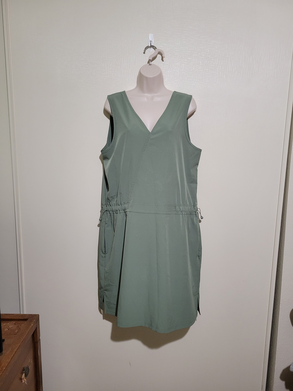 RBX Sage Green V-Neck Sleeveless Drawstring Waist Dress